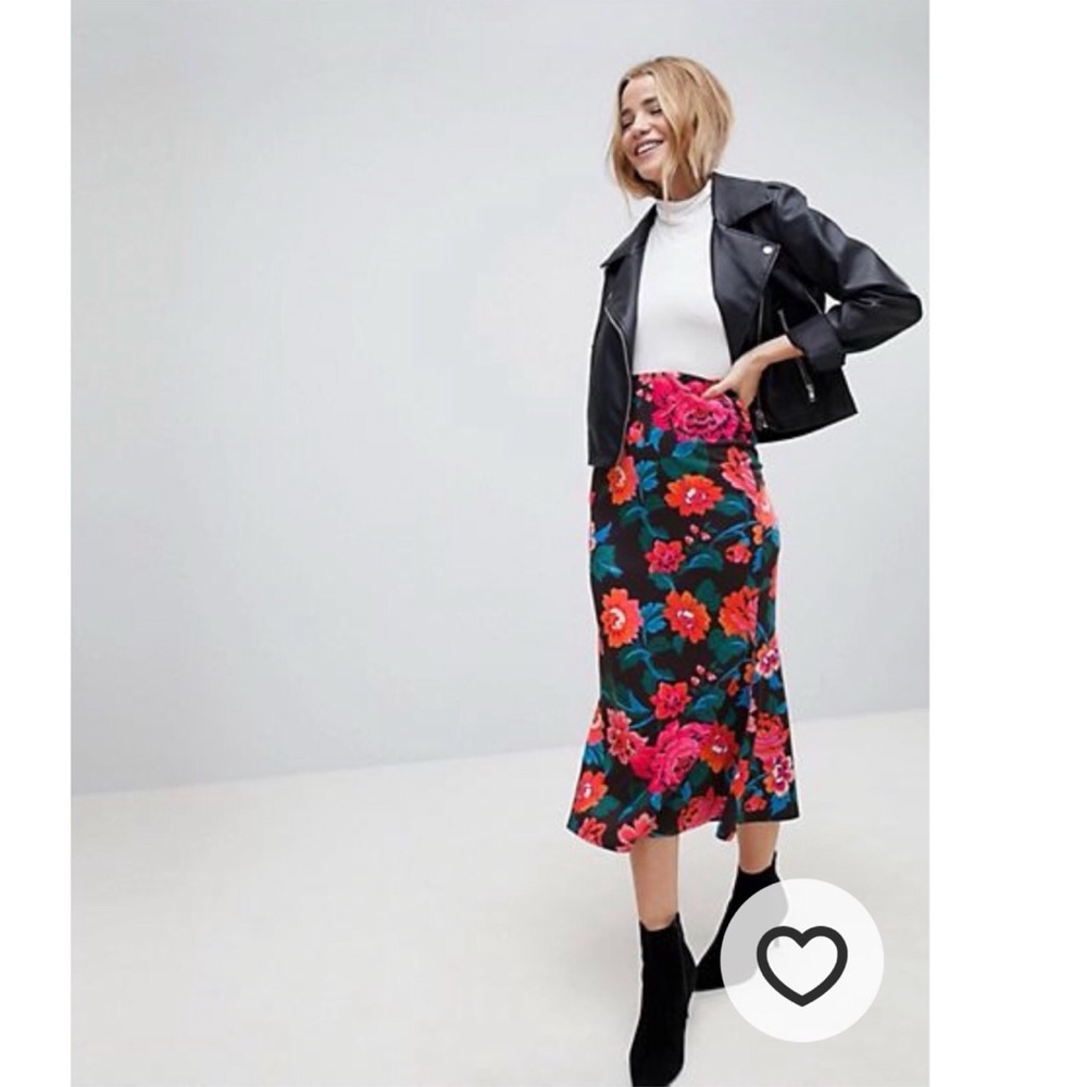 ASOS midi skirt with kick flare in rose floral print